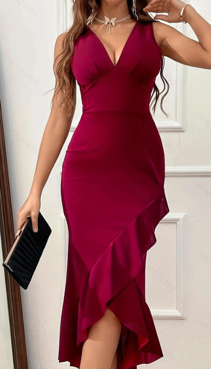 Damen Wickelkleid mit V-Ausschnitt und asymmetrischem Saum Drune