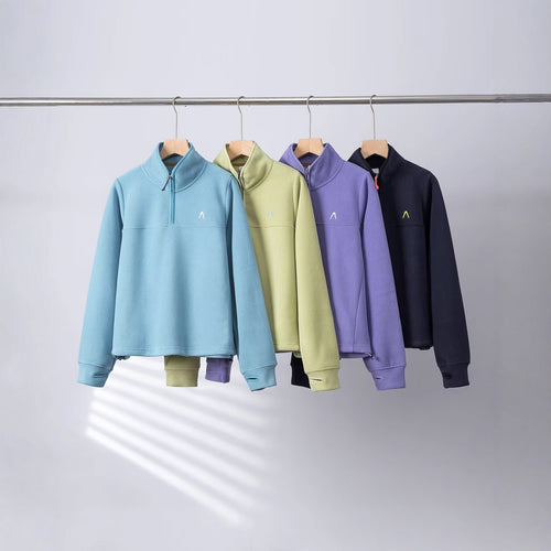 Damen Fleece-Pullover mit halbem Reißverschluss und elastischen Bündchen Drune