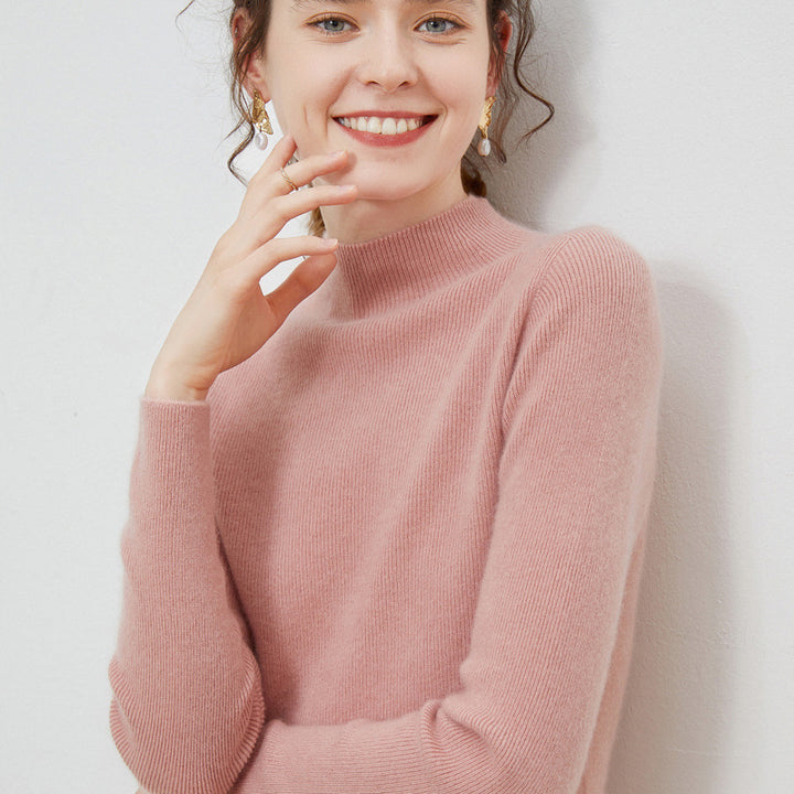 Damen Leichter taillierter Mockneck-Pullover in kaschmirähnlicher Mohair-Optik mit feiner Rippenstruktur Drune
