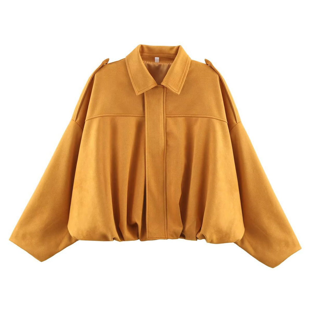Damen nan Oversize-Kurzjacke mit Ballon-Saum, Schulterpatten und verdeckter Frontleiste Drune