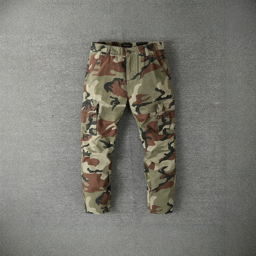 Herren Cargohose mit taktischem Tarnmuster und mehreren Klappentaschen Drune