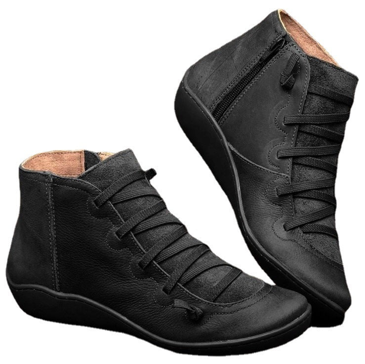 Damen nan Komfort-Stiefelette mit elastischer Zierschnürung gepolstertem Fußbett und seitlichem Reißverschluss Drune