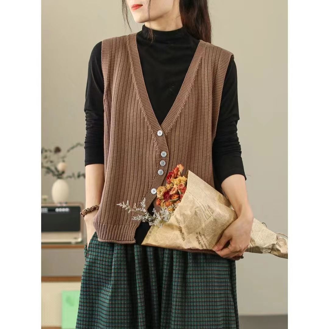 Damen Strickweste mit Knopfdetails und tiefem V-Ausschnitt Drune