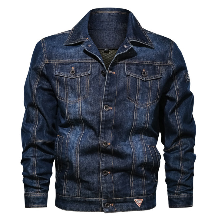 Herren Denim-Jeansjacke im Truckerstil mit gesteppter Innenlage und markanten Ziernähten Drune