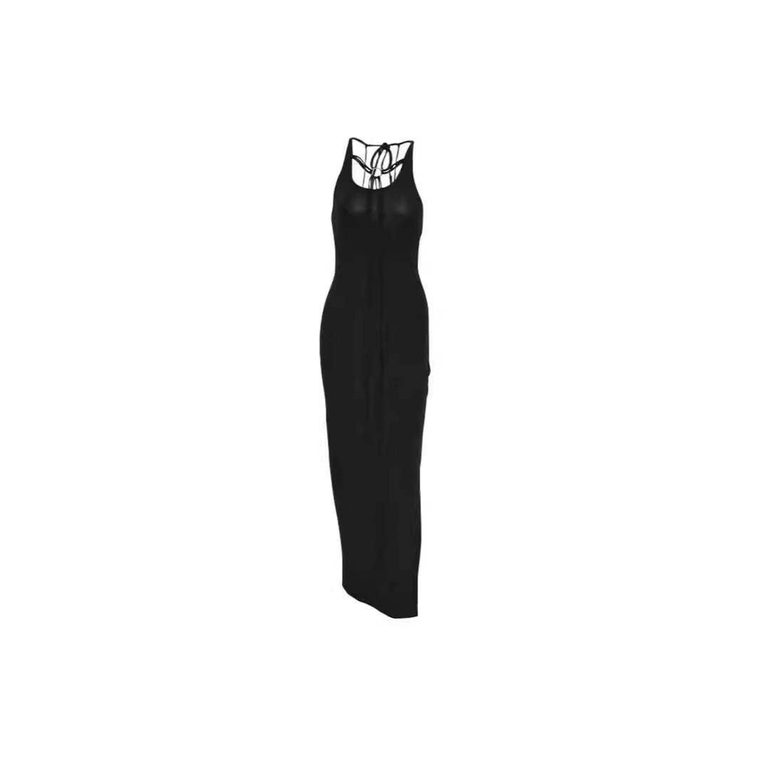 Damen elegantes Maxikleid mit verstellbaren Trägern und raffiniertem Ausschnitt Drune