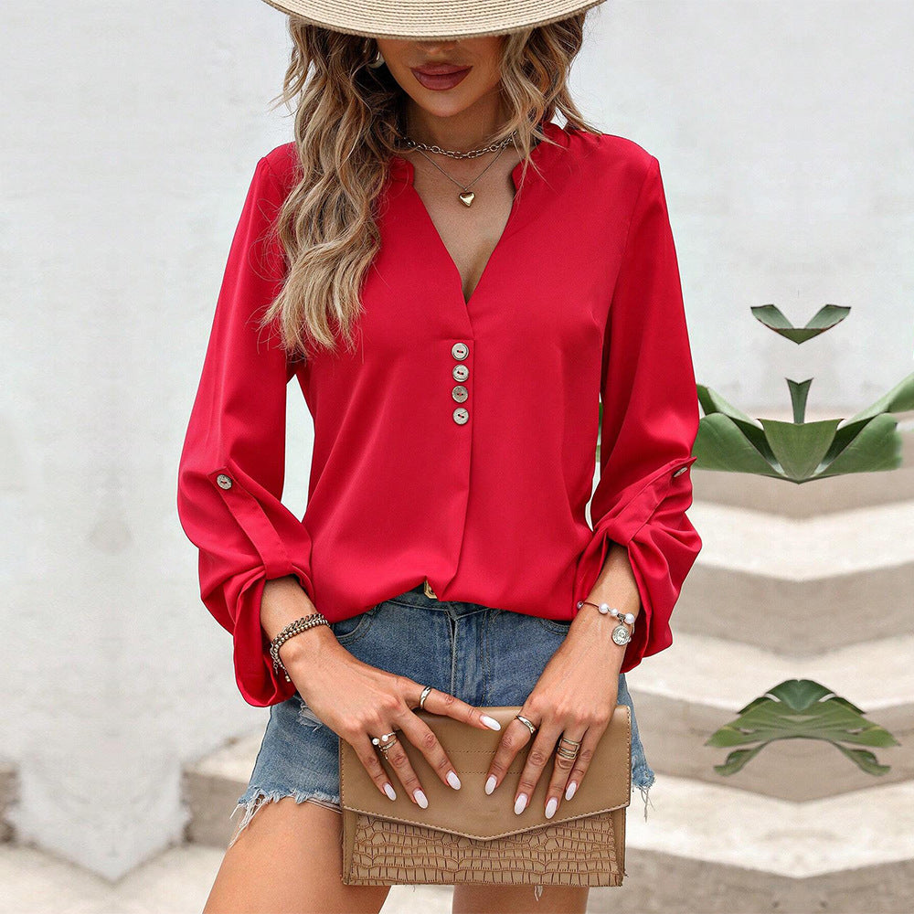 Damen Bluse mit eleganten Knopfdetails und schickem V-Ausschnitt Drune