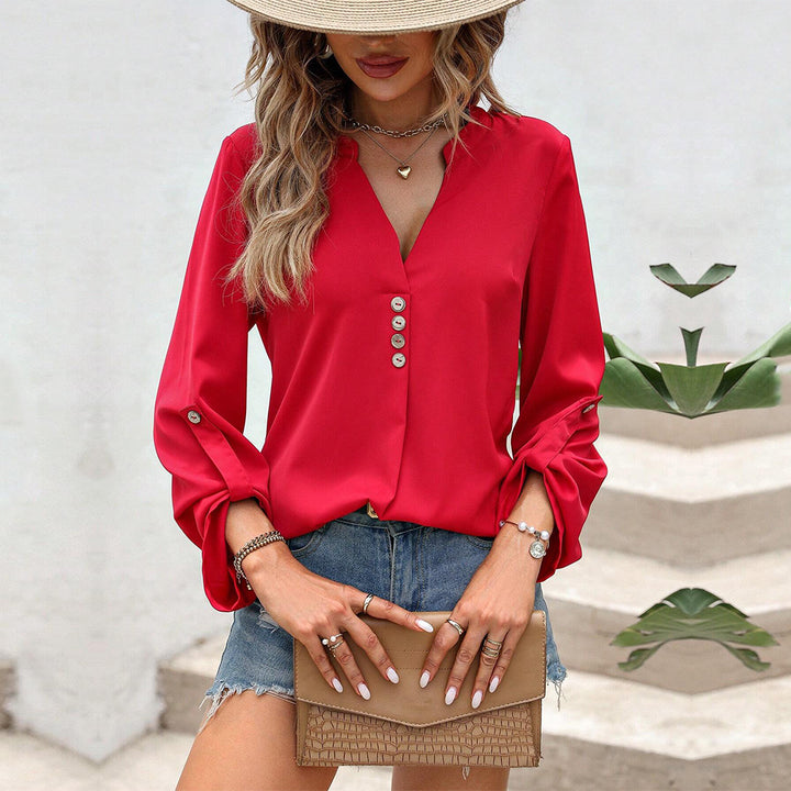Damen Bluse mit eleganten Knopfdetails und schickem V-Ausschnitt Drune
