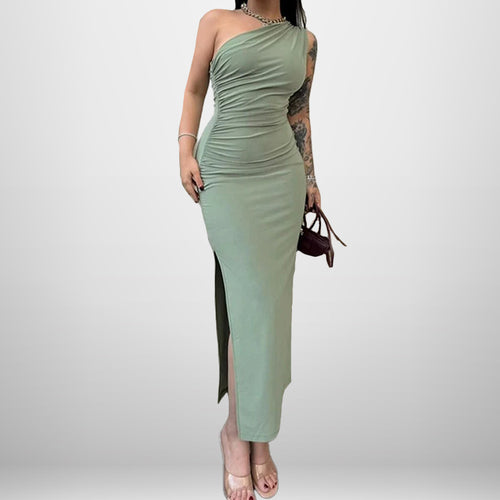 Damen Elegantes Wickelkleid mit asymmetrischem Design und hohem Schlitz Drune