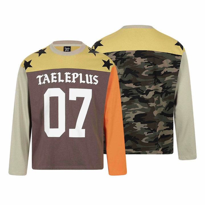 Unisex Langarmshirt im Vintage-Sportstil mit Nummernprint und Stern-Applikationen Drune