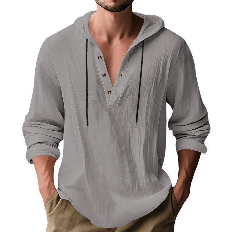 Herren nan lässiges Kapuzenshirt mit Knopfleiste und schmaler Passform Drune