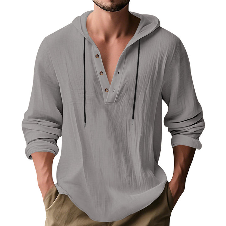 Herren nan lässiges Kapuzenshirt mit Knopfleiste und schmaler Passform Drune