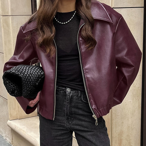 Damen Kunstleder-Blousonjacke mit Reißverschluss, überschnittener Schulter und elastischem Saum Drune