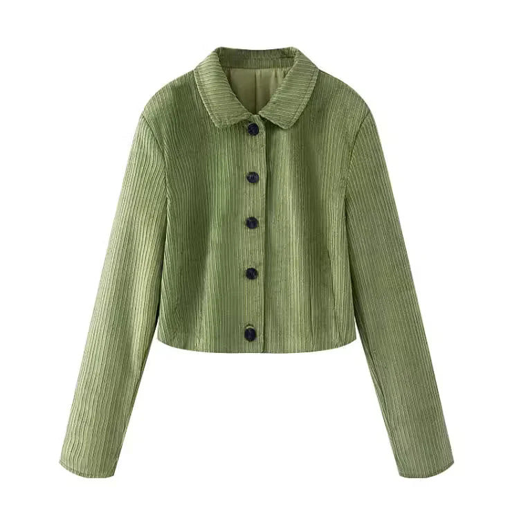 Damen nan kurze Cordjacke mit Hemdkragen, taillenlanger Boxy-Schnitt und durchgängiger Knopfleiste Drune