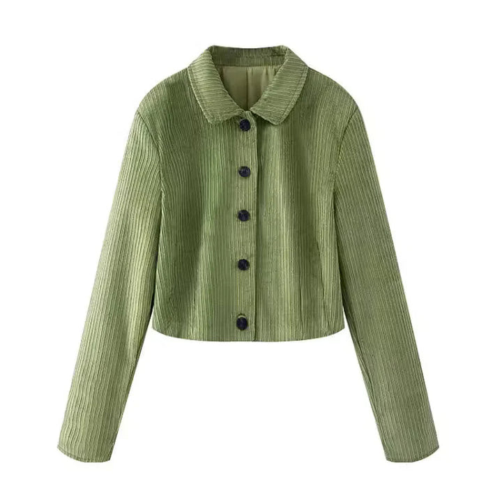 Damen nan kurze Cordjacke mit Hemdkragen, taillenlanger Boxy-Schnitt und durchgängiger Knopfleiste Drune