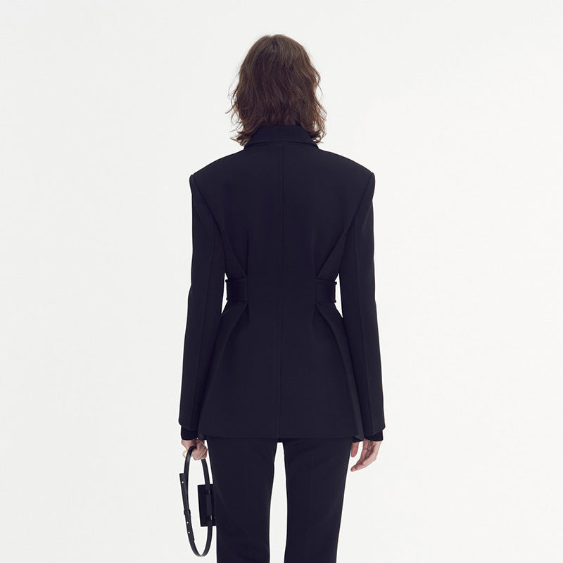 Damen eleganter und taillierter Blazer mit doppelter Knopfreihe Drune