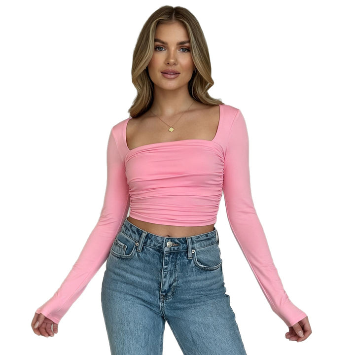 Damen figurbetontes Longsleeve mit Raffungen Drune