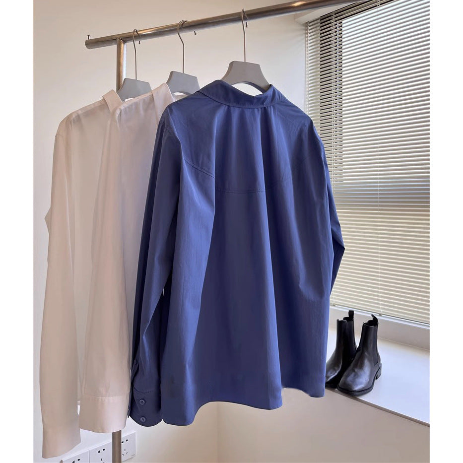 Damen Klassische Hemdbluse mit breitem Kragen Drune