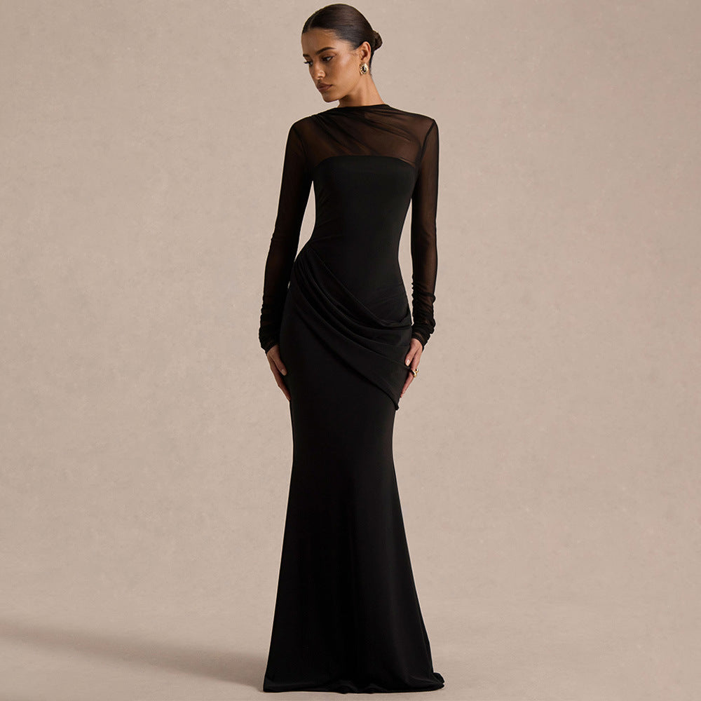Damen Elegantes Etuikleid mit Rüschendetails und transparenten Ärmeln Drune