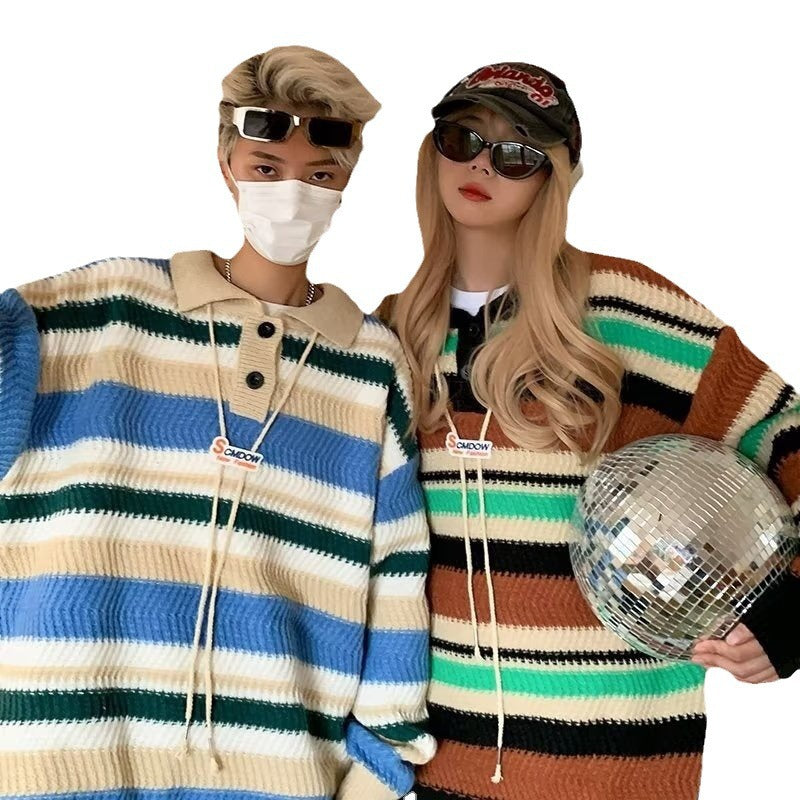Herren lässige Strickjacke mit stylischem Kragen und kontrastierenden Streifen Drune