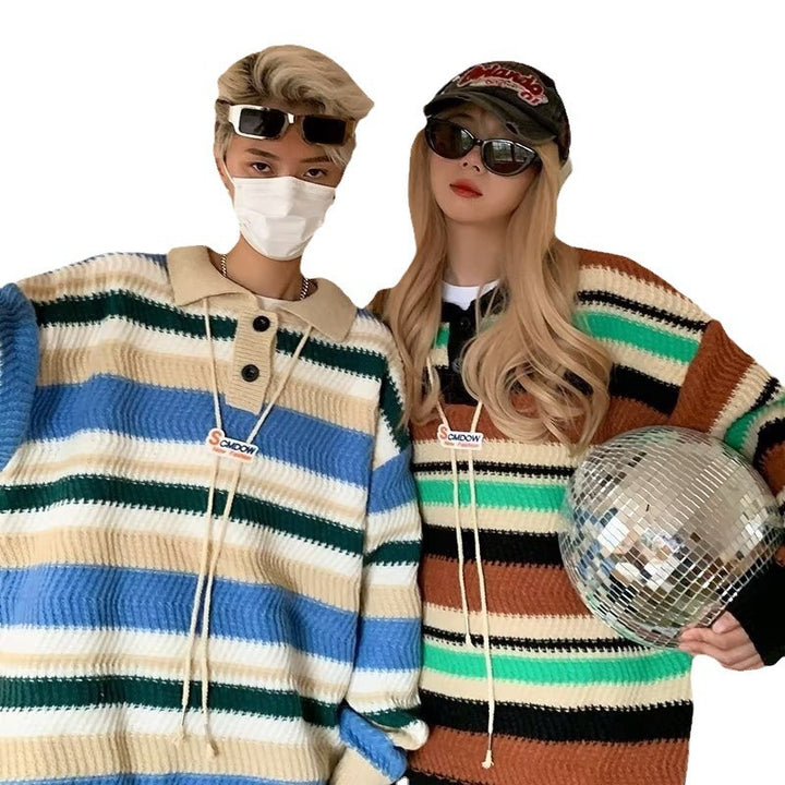 Herren lässige Strickjacke mit stylischem Kragen und kontrastierenden Streifen Drune