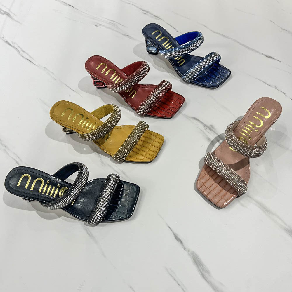 Damen Glamouröse Sandalen mit funkelnden Riemen und einzigartigem Blockabsatz Drune