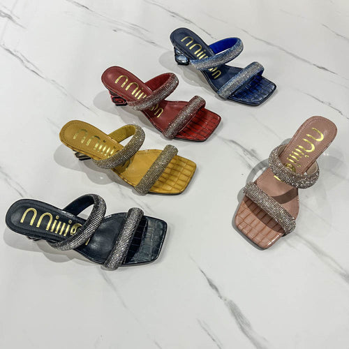 Damen Glamouröse Sandalen mit funkelnden Riemen und einzigartigem Blockabsatz Drune