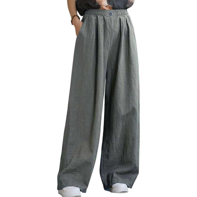 Damen weite Leinenhose mit elastischem Bund und femininen Falten Drune