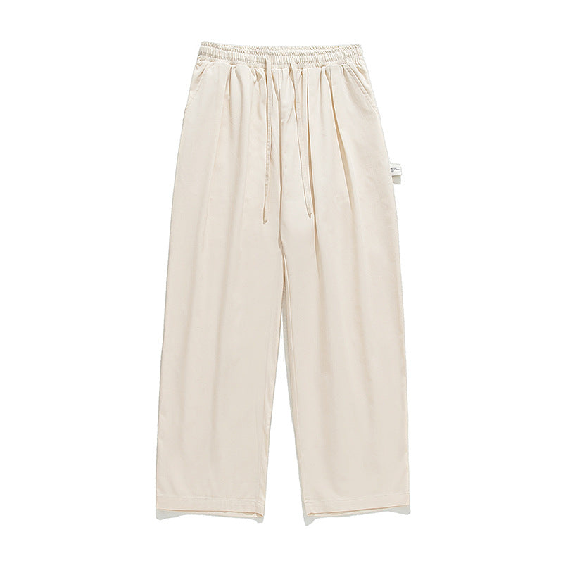 Unisex Weite Freizeithose mit Bundfalten, elastischem Kordelbund und geradem Bein Drune