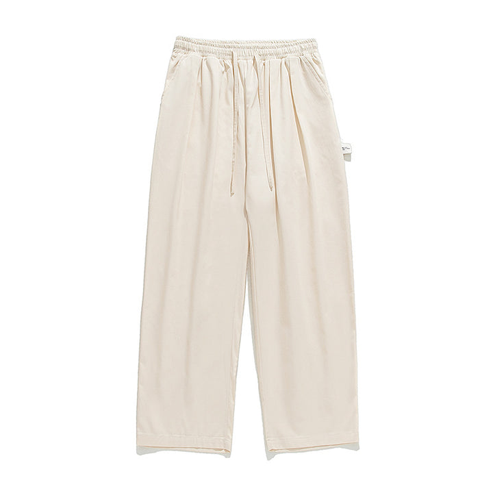 Unisex Weite Freizeithose mit Bundfalten, elastischem Kordelbund und geradem Bein Drune