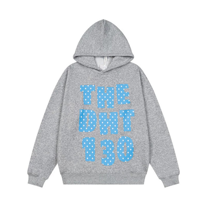 Unisex Oversize-Kapuzenpullover mit Statement-Print und Polka‑Dot-Applikation Drune