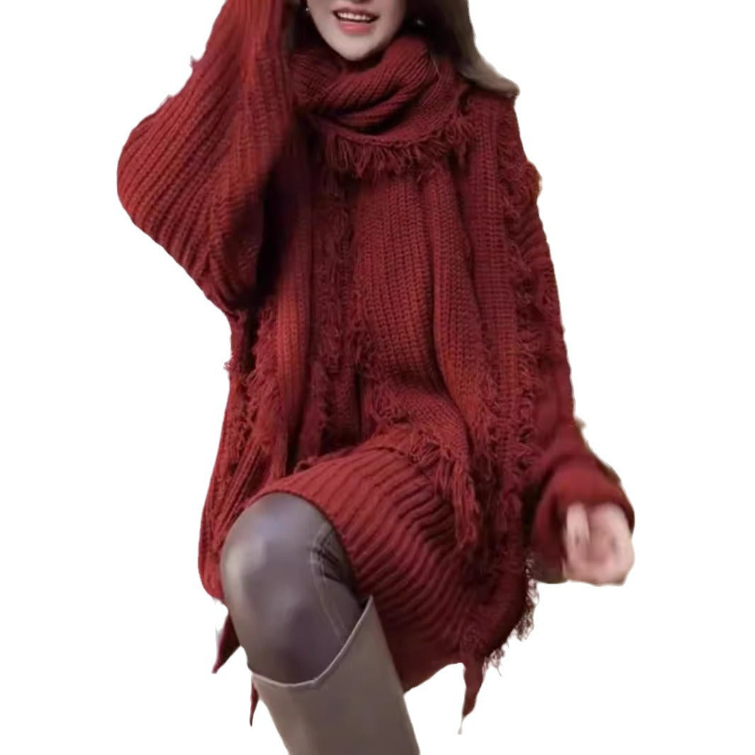 Damen Oversized Strickpullover mit Fransen und V-Ausschnitt Drune