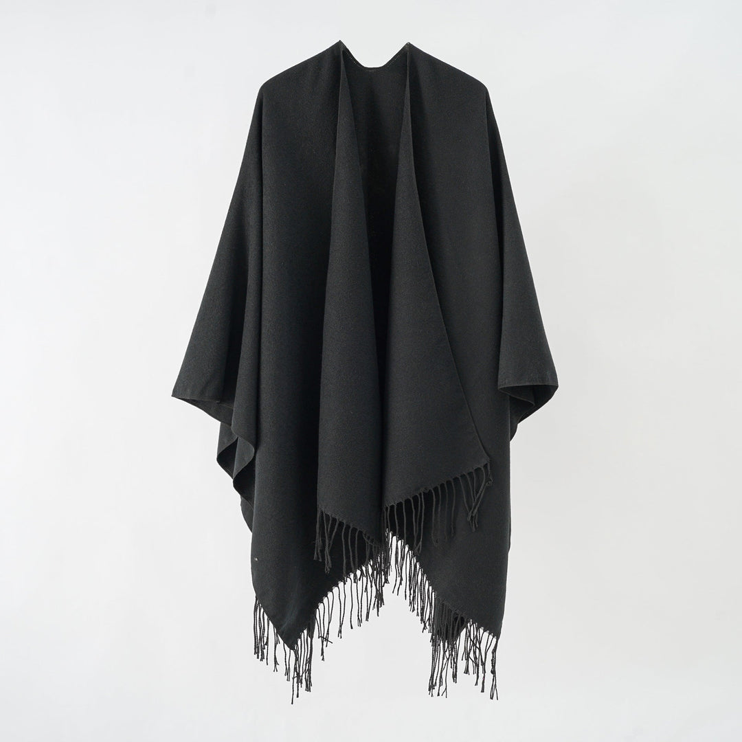 Damen Modischer Fransen-Poncho Aus Weichem Material mit Luxuriösem Fall Drune
