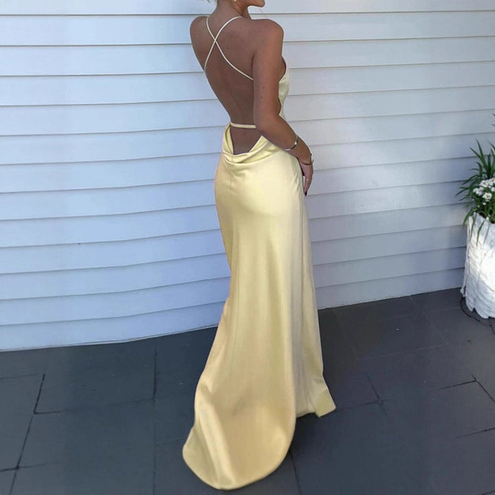Damen Elegantes Maxikleid mit tiefem V-Ausschnitt und verstellbaren Spaghettiträgern Drune