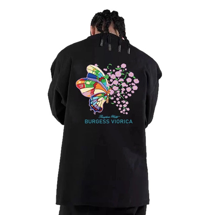 Herren Lässiger Oversized Sweatshirt mit buntem Schmetterlingsdruck Drune