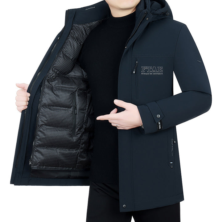 Herren Moderner wasserabweisender Longparka mit Kapuze und leichter Thermoisolierung Drune
