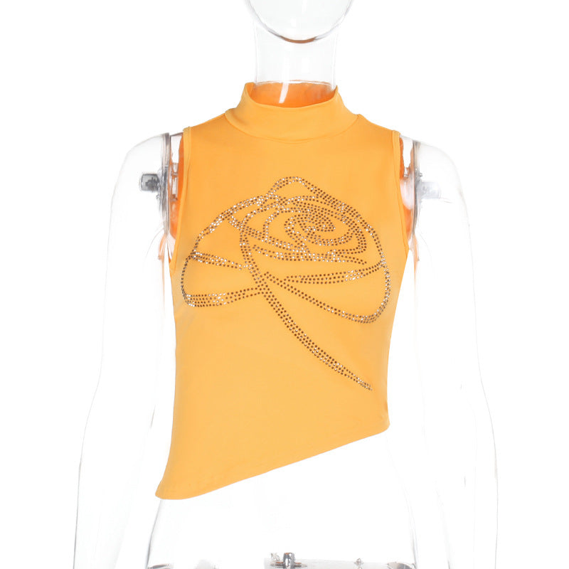 Damen elegantes Fitness-Crop-Top mit glitzerndem Design und Stehkragen Drune