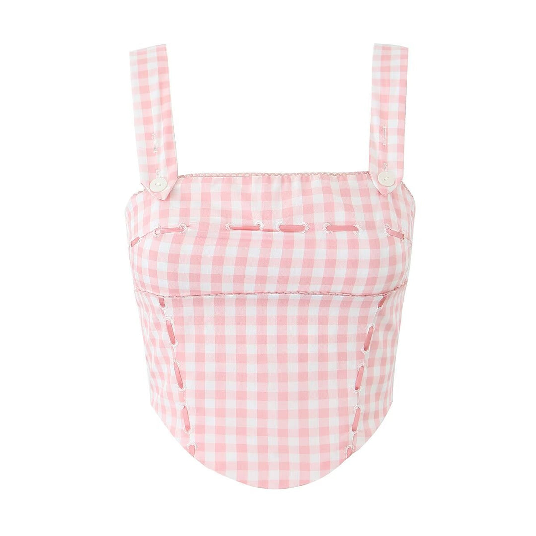 Damen Karo Bustier mit verstellbaren Trägern und raffiniertem Design Drune