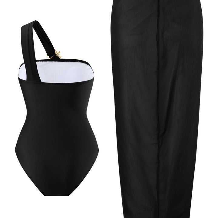 Damen einseitiger Badeanzug mit elegantem Wickelrock Drune