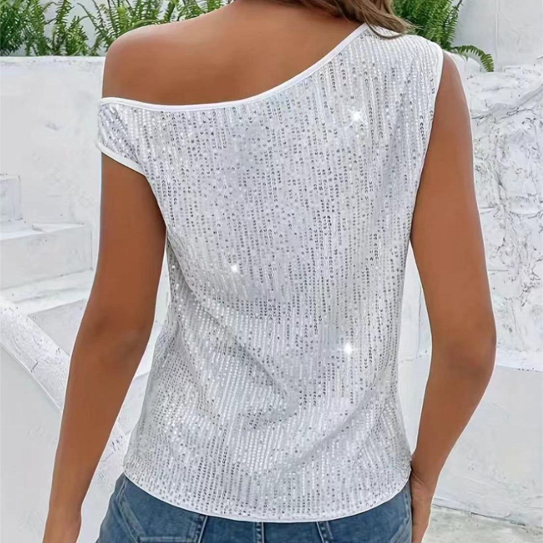 Damen Glitzerndes One-Shoulder Oberteil mit feinen Strassdetails Drune