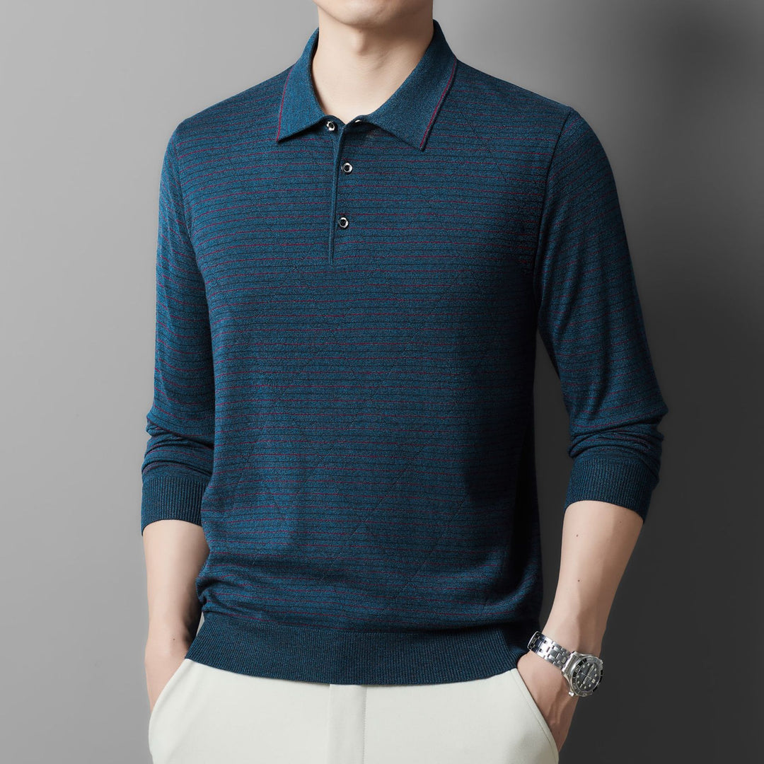 Herren Langarm-Polo mit eleganter Struktur und modernem Kragen Drune
