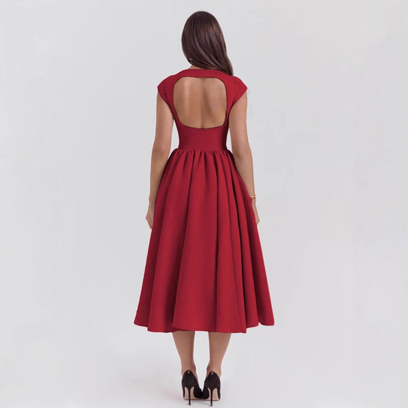 Damen Midi-Kleid mit elegantem A-Linien Schnitt und schickem Quadrat-Ausschnitt Drune