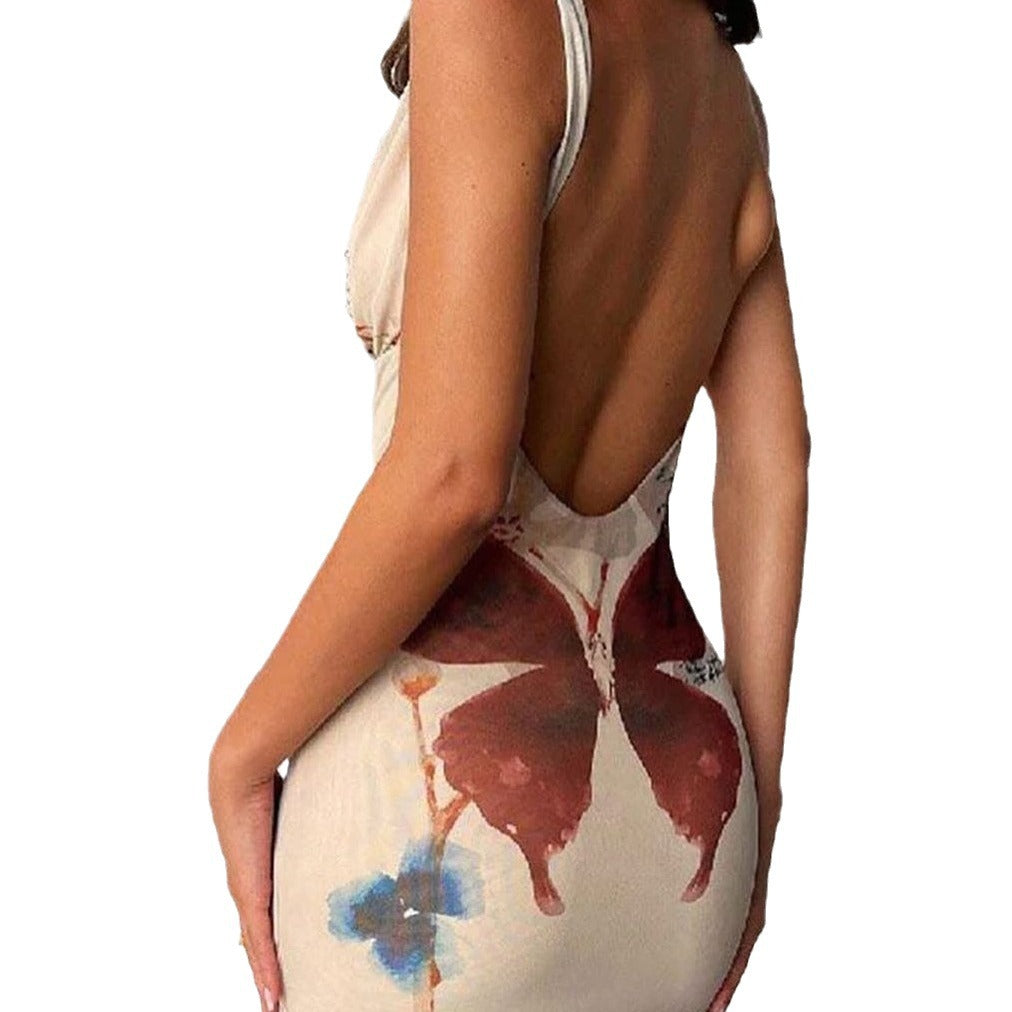 Damen Maxikleid mit tiefem V-Ausschnitt und floralem Design Drune
