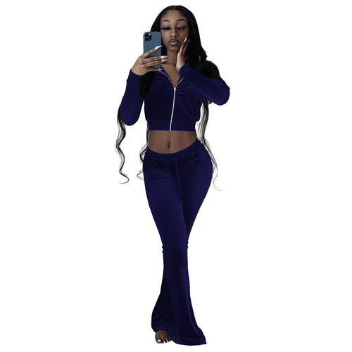 Damen Velours Tracksuit mit Zip-Front und weit geschnittener Hose Drune