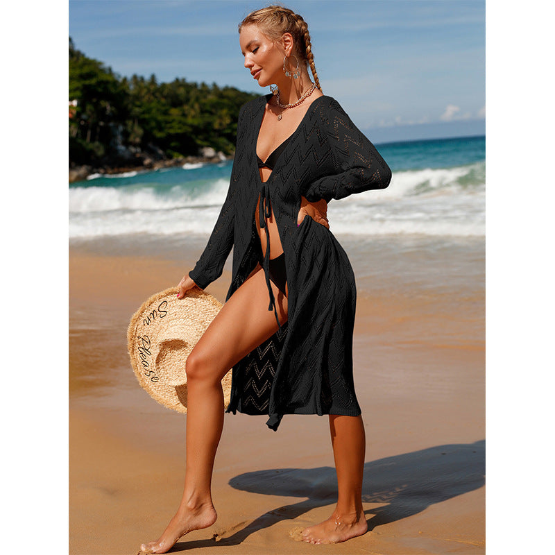Damen eleganter Häkel-Strandkimono im Boho-Stil mit tiefem V-Ausschnitt Drune