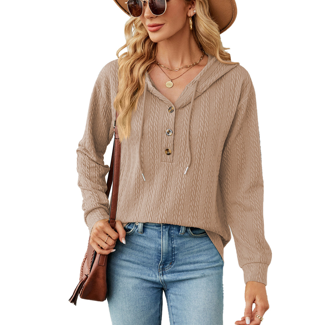 Damen lässiger Kapuzenpullover mit strukturierter Oberfläche und Knopfdetails Drune