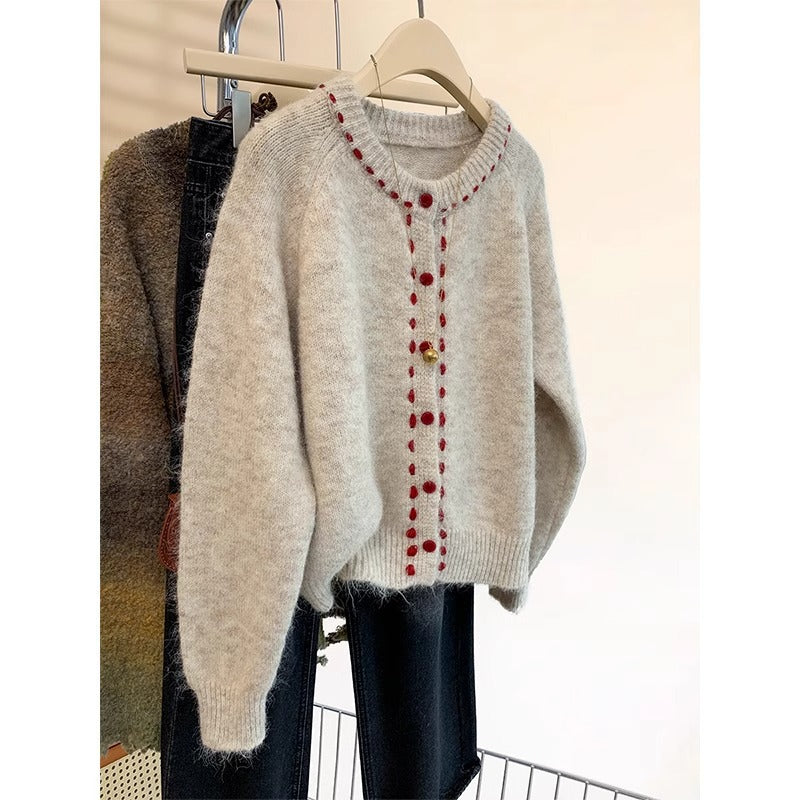 Damen Kuscheliger Strickpullover mit buntem Knopfdetail Drune
