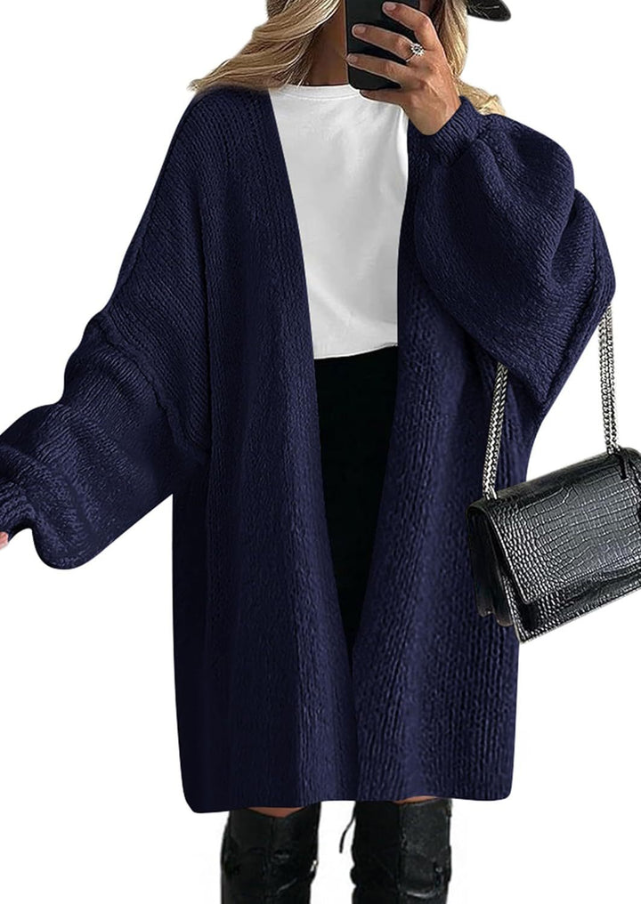Damen Oversize Strickcardigan mit weiten Ballonärmeln und offener Front Drune