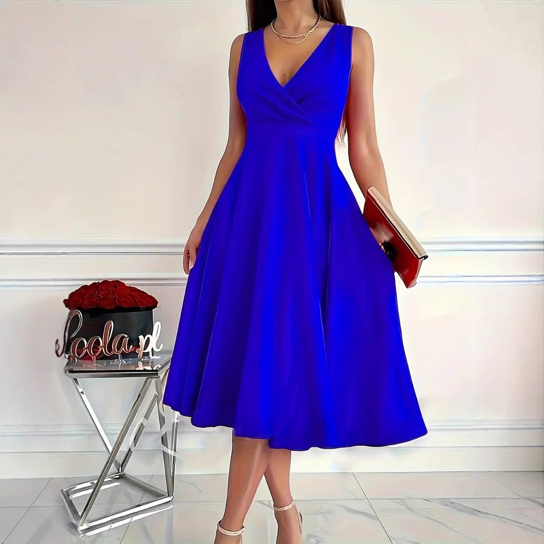 Damen elegantes A-Linie Wickelkleid mit V-Ausschnitt Drune