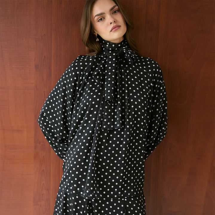 Damen Kleid mit elegantem Stehkragen und verspieltem Punkte-Design Drune