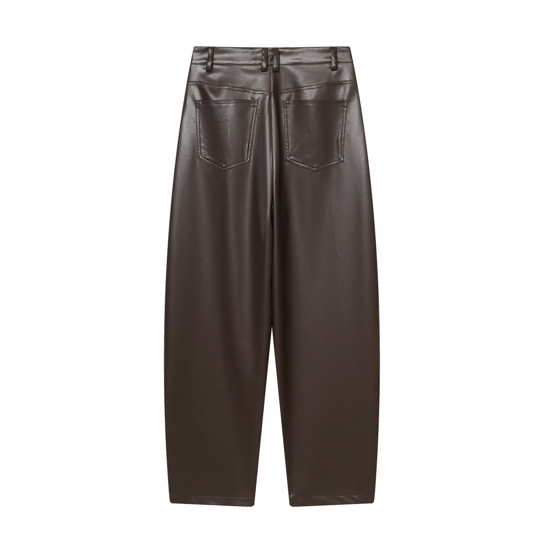Damen nan weite Highwaist Cropped-Lederhose mit Five‑Pocket und geradem Bein Drune
